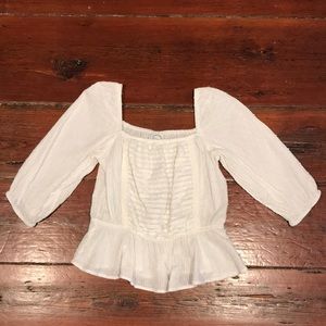 Francesca’s (Blue Rain) Swiss Dot Peplum White Top